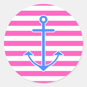 Adesivo Redondo Âncora azul náutica cor-de-rosa
