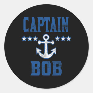 Adesivo Redondo Âncora Azul Vintage Personalizada do Capitão Bob E