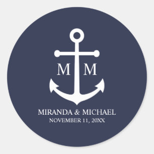 Adesivo Redondo Âncora de Casamento Azul Marinho Náutico