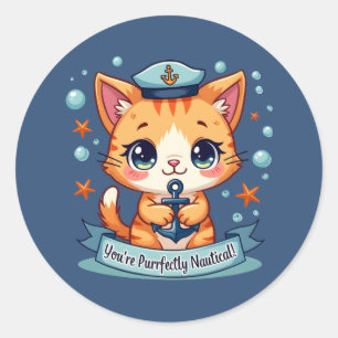 Adesivo Redondo Âncora de Navegação Gato Kawaii Trocadilho
