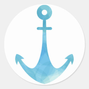 Adesivo Redondo Âncora de Navio Aquarela Náutica Azul Turquesa