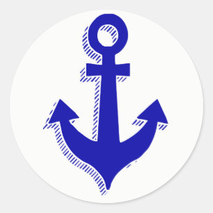 Adesivo Redondo Âncora de Navio Azul Marinho Festa de Casamento Ná