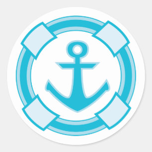 Adesivo Redondo Âncora de Navio Azul Turquesa Casamento