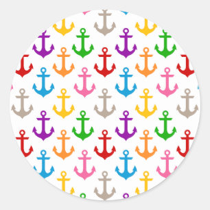 Adesivo Redondo Âncora de Navio Design Colorido Branco 