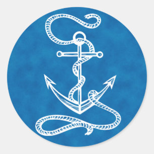 Adesivo Redondo Âncora de Navio Náutico Aquarela Oceano Azul Marin