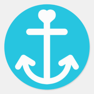 Adesivo Redondo Âncora de Navio Náutico Azul Turquesa Oceano Marin