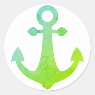 Adesivo Redondo Âncora de Navio Vintage Verde Lima Náutico Marinhe