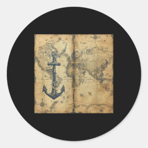 Adesivo Redondo Âncora de Velho Barco de Pirata Náutico Vintage Ma