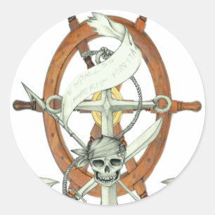 Adesivo Redondo Âncora do navio pirata do crânio