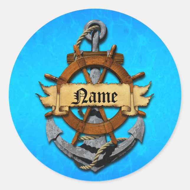Adesivo Redondo Âncora E Roda Náuticas Personalizadas (Frente)