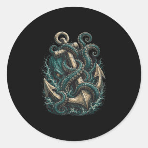 Adesivo Redondo âncora Kraken monstro marinho tentáculos
