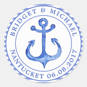 Adesivo Redondo Âncora Náutica - Marinho Azul Striped Personaliz