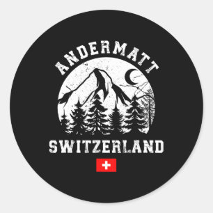 Adesivo Redondo Andermatt Suiça Ski Resort Alpes Skiin Alpino