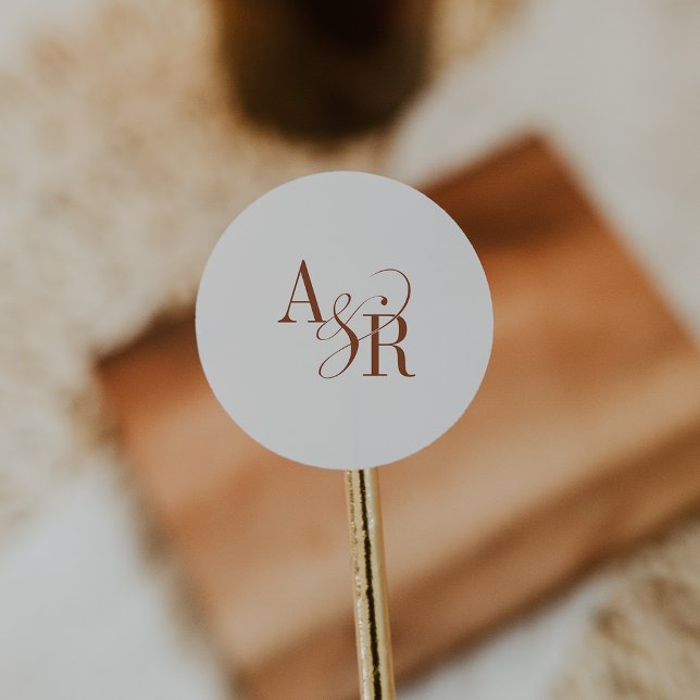 Adesivo Redondo ANDREA Boho Cream Modern Simple Wedding Monogram (ANDREA Boho Cream Modern Simple Wedding Monogram Classic Round Sticker)