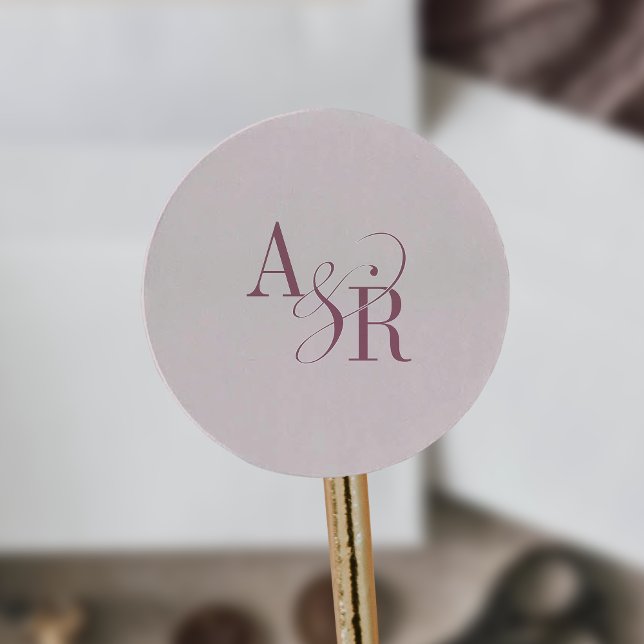 Adesivo Redondo ANDREA Burgundy Blush Pink Simple Wedding Monogram (ANDREA Burgundy Blush Pink Simple Wedding Monogram Classic Round Sticker)