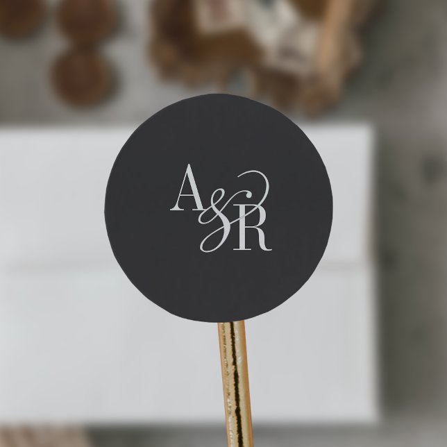 Adesivo Redondo ANDREA Classic Cinzas Dark Academia Wedding Monogr (ANDREA Classic Gray Dark Academia Wedding Monogram Classic Round Sticker)