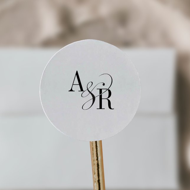 Adesivo Redondo ANDREA Moderna Monograma Simples de Casamento Mini (ANDREA Modern Minimalist Simple Wedding Monogram Classic Round Sticker)