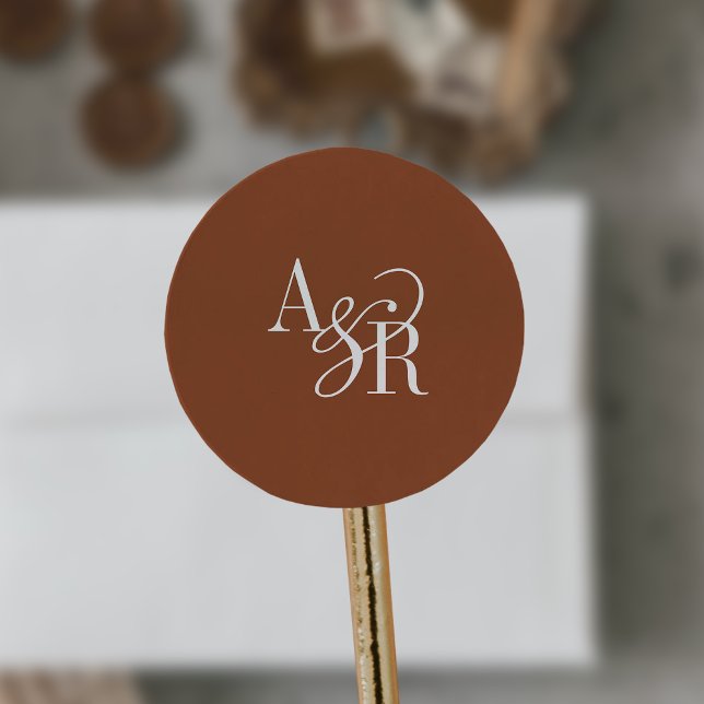 Adesivo Redondo ANDREA Terracotta Modern Simple Wedding Monogram (ANDREA Terracotta Modern Simple Wedding Monogram Classic Round Sticker)