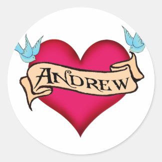 Adesivo Redondo Andrew - T-shirts e presentes de tatuagem cardíaca