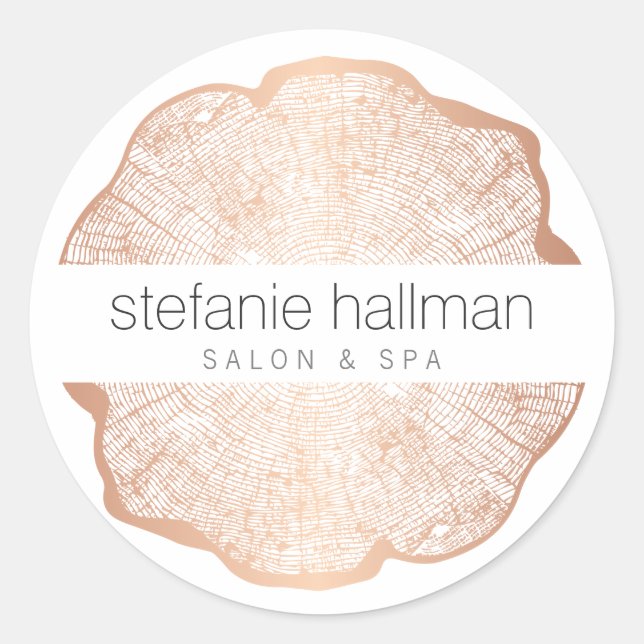 Adesivo Redondo Anéis de árvores Dourados de Rosa de beleza orgâni (Frente)