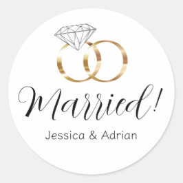 Adesivo Redondo Anéis de Casamento com Diamante Branco Casado Pers