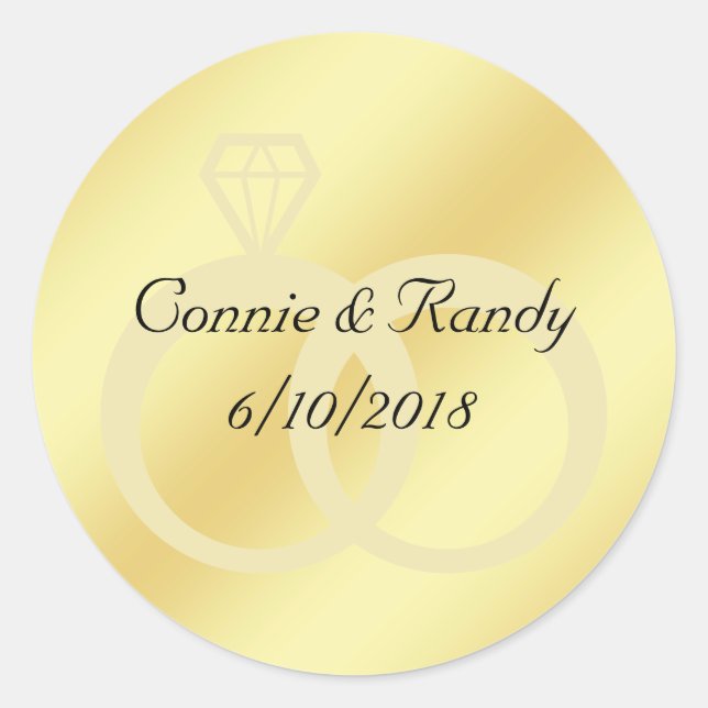 Adesivo Redondo Anéis de Casamento com Pau Dourado Monograma (Frente)
