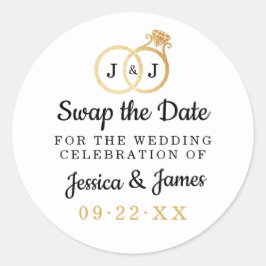 Adesivo Redondo Anéis De Casamento Do Monograma Chic Salve Ou Troq