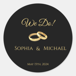 Adesivo Redondo Anéis de Casamento Dourado e Negro-