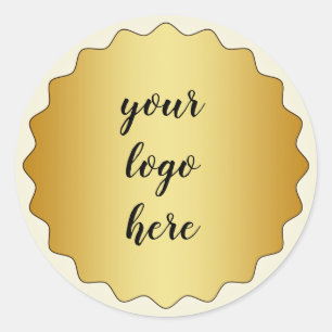 Adesivo Redondo Anéis de Círculos Dourados Borda Lítima Logotipo P