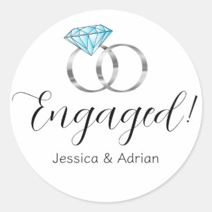 Adesivo Redondo Anéis de Noivado Personalizados com Diamante Azul