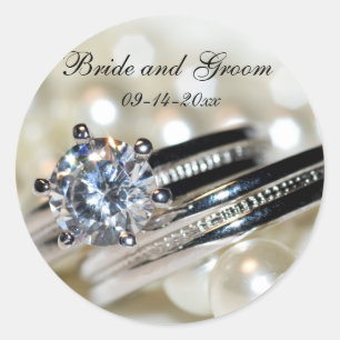 Adesivo Redondo Anéis e pérolas brancas que Wedding selos do