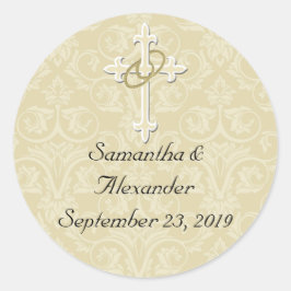Adesivo Redondo Anéis ouros com cruz, selagem de envelopes cristão