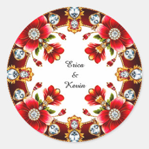Adesivo Redondo Anel de Noiva Floral de Diamante Elegante