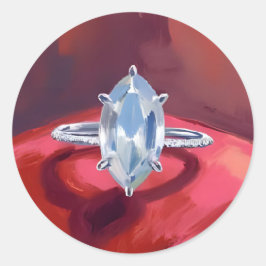 Adesivo Redondo Anel de Noivado com Diamante Marquise Aquarela Ver