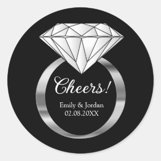 Adesivo Redondo Anel de Noivado Diamante Cheers com Texto Personal