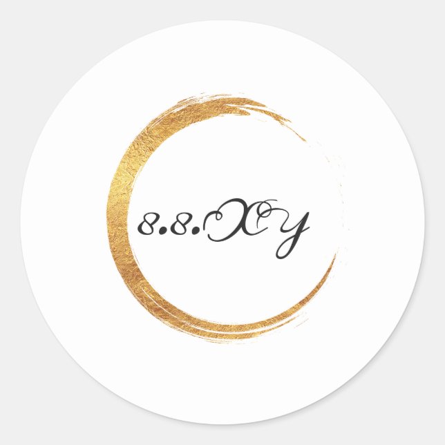 Adesivo Redondo Anel Dourado Branco Preto Mínimo Salve A Data (Frente)