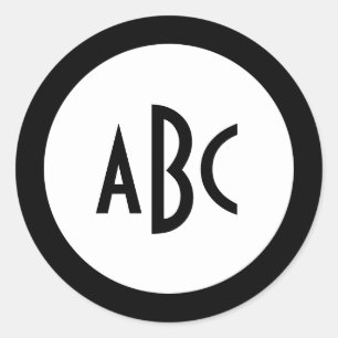 Adesivo Redondo Anel Preto com Monograma de Círculo Branco