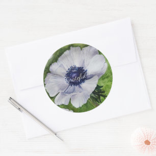 Adesivo Redondo Anêmona Branca Aquarela Floral