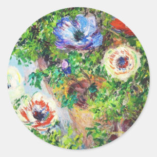 Adesivo Redondo Anêmonas na pintura da flor de Claude Monet do