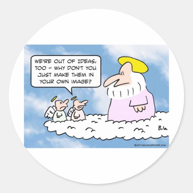 Adesivo Redondo Angel aconselhou Deus a criar pessoas. (Frente)