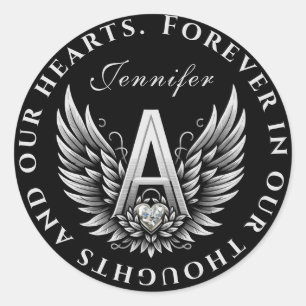 Adesivo Redondo Angel Alphabet A Letra Inicial com Nome