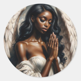 Adesivo Redondo Angel Black Woman Rezando Pintura