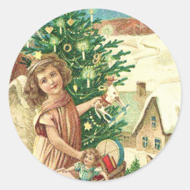 Adesivo Redondo Angel bringing Christmas gifts and presents