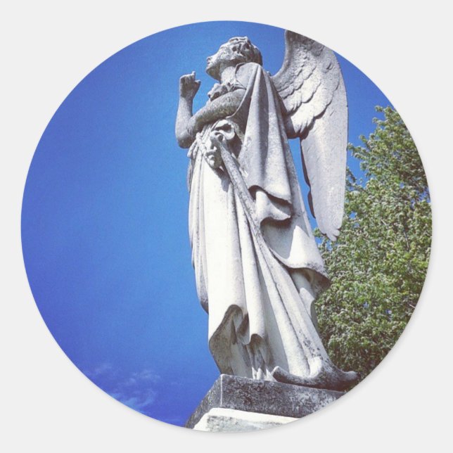 Adesivo Redondo Angel e um céu azul brilhante (Frente)