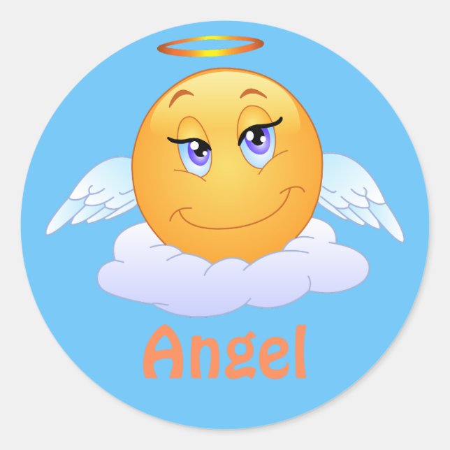 Adesivo Redondo Angel Emoji Emoticon Cartoon Face (Frente)