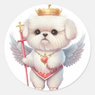 Adesivo Redondo Angel maltesa Puppy, amantes de cães maltes e dono