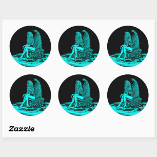 Adesivo Redondo Angel, perdido no pensamento, Design preto e verde