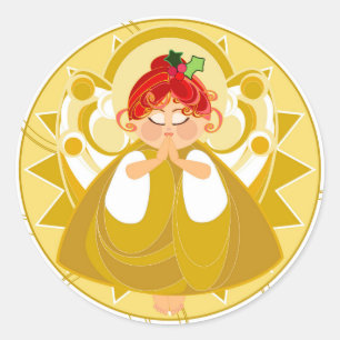 Adesivo Redondo Angel Praying Sticker Dourado