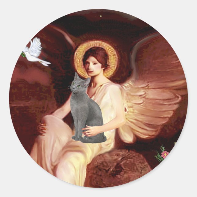 Adesivo Redondo Angel Seated - Gato azul russo (Frente)