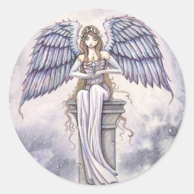Adesivo Redondo Angel Stickers by Molly Harrison Fantasy Art (Frente)